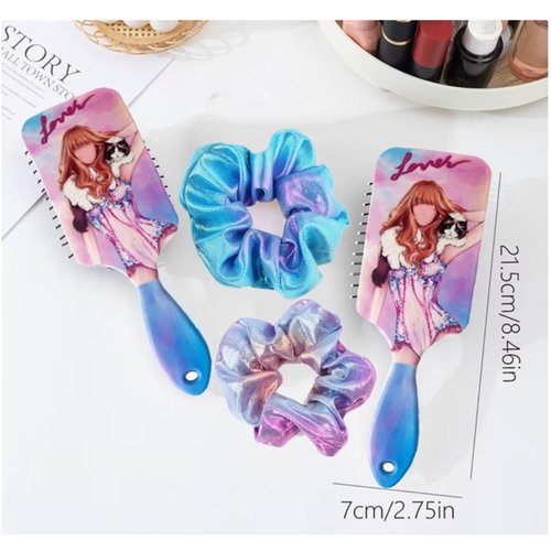 Hair Brush and 2 Scrunchies Set Inspired Detangling Brush and Hair Ties,Detangler Brush with Soft & Flexible Bristles for All Hair Types for Women & Girls (pink)