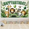 Blissyard animal birthday party decorations Jungle Animal Birthday Banner - 71 x 43 Inch Cartoon Safari Adventure Party Backdrop for Kids - Safari Theme Party Decoration