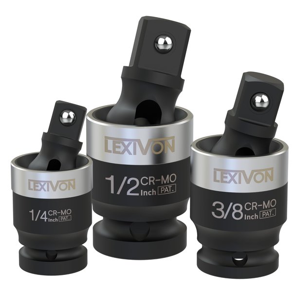 LEXIVON Premium Impact Universal Joint Socket Swivel Set | 3-Piece Ball Spring Design 1/2", 3/8", and 1/4" U-Joint Drive | Cr-Mo Steel - Full Impact Grade (LX-113)