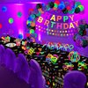 173 Pack Glow Neon Party Supplies Glow Sticks Party Decorations Black Light Reactive Decor Set - Fluorescent Banner, Neon Garlands, Glow in The Dark Balloons, Graffiti Tablecloth, Light Up Sticks