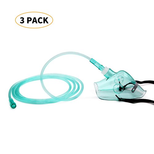 Adult Europe Standard Oxygen Mask with 6.6' Tubing and Adjustable Elastic Strap - 3 Packs - Size L+