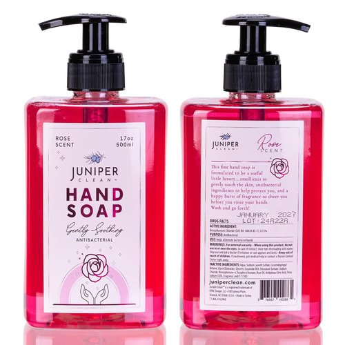 Juniper CLEAN, Antibacterial Hand Soap with Pump, Rose Scent, Liquid Hand Soap 17 Fl Oz (Pack of 1)