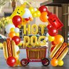 Hot Dog Balloon Garland Arch Kit, Fast Food Snacks Picnic Burger BBQ Decorations with Banner, Picnic Tablecloth, Foil Balloons and Latex Balloons in Red Orange Yellow White for Kids Baby Shower