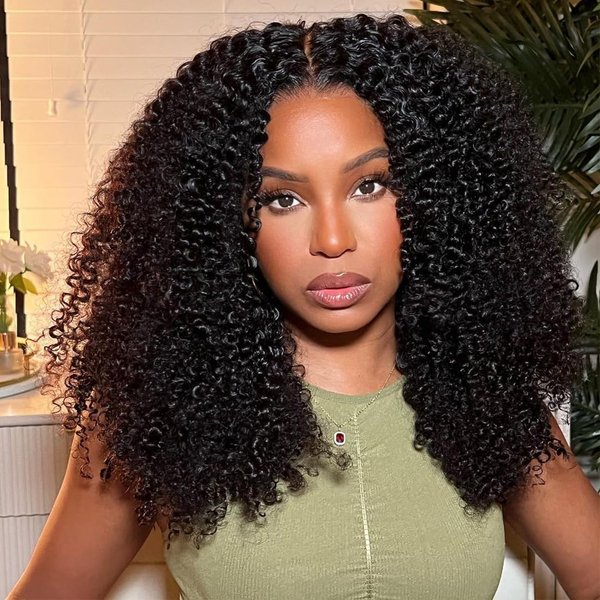 Lace Front Wigs Human Hair 13x6 Afro Kinky Curly Transparent Lace Frontal Glueless Wigs for Women 200% Density Pre Plucked Bleached Knots Brazilian Virgin Human Hair Curly Afro Lace Wigs 24 Inch