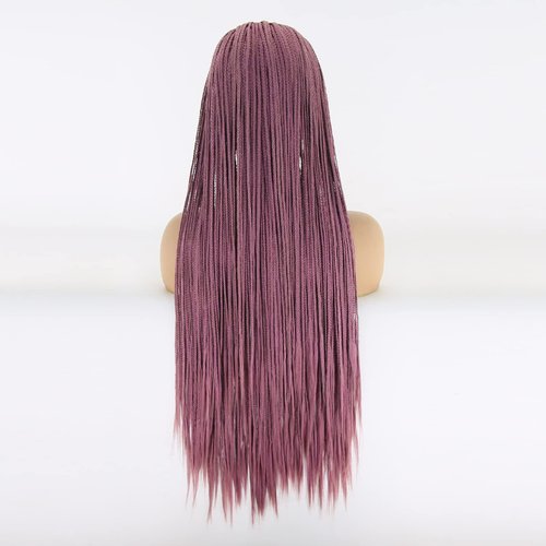 BTWTRY Purple Braided Wig Micro Braided Hair Synthetic Lace Front Wigs for Black Women Heat Resistant Fiber Hair Lavender Box Braids Wig African American Hair (24inch, Purple)