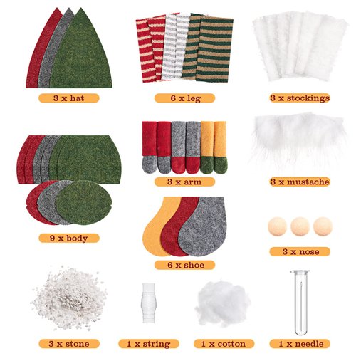 Threan 3 Pieces Christmas Plush Gnome Ornament Kits to Make Bunny Gnomes Felt Ornaments Christmas Sewing Craft DIY Ornaments for Kids Xmas Valentines Party Favors (Classic Style)