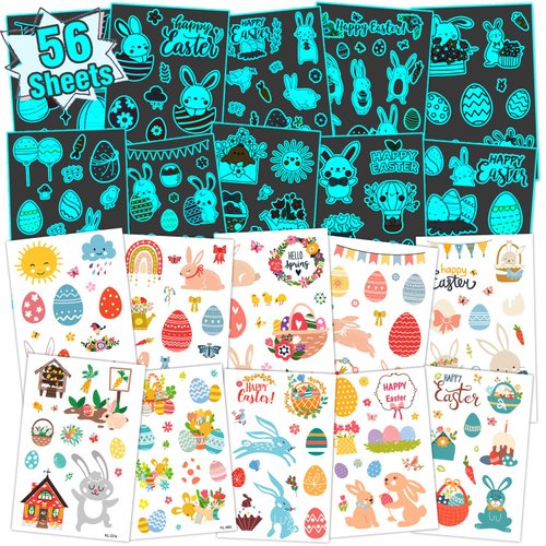 Partywind 545 Styles Luminous Blue Tattoos for Kids Easter Party Supplies, 56 Sheets Easter Tattoos for Toddlers Basket Stuffers, Egg Hunt Games Prizes, Easter Spring Party Favors Decorations