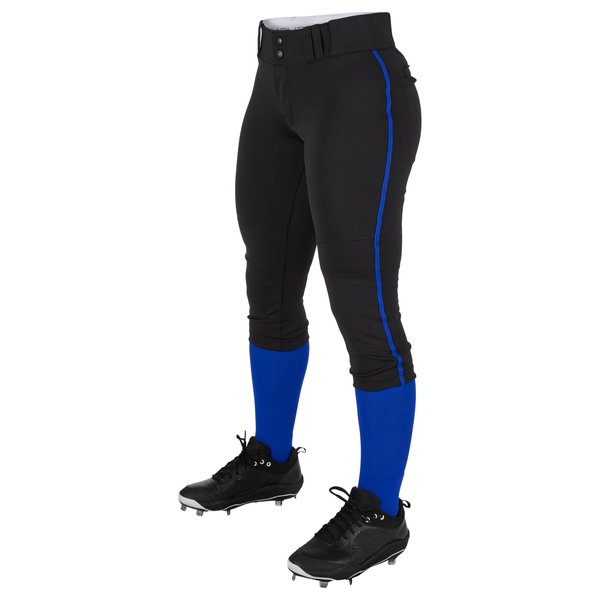 CHAMPRO womens Low-rise Youth Softball With Tournament Traditional Low Rise Pant w/Braid, Black, Royal Pipe, Small US