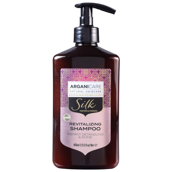 Arganicare Organic Silk Hydrating Shampoo for Curly, Wavy & Frizzy Hair - Silk Therapy for Hair Enriched with Argan Oil, Witch Hazel, and Chamomile - Hair Detangler and Moisturizing Shampoo | 13.5