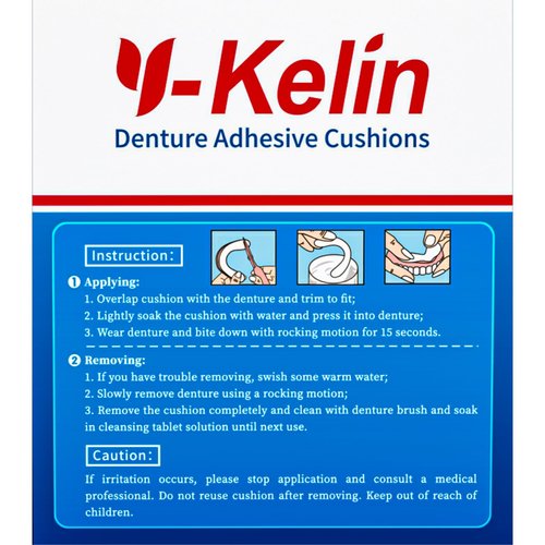 Y-Kelin Lower Denture Adhesive Cushions, Adhesive-Free Denture Pads for Sore Gums, 30 Strips