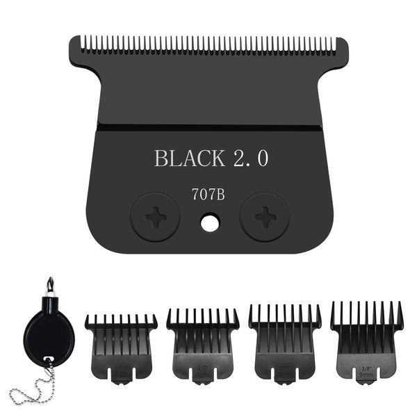 707B Replacement Blade compatible with BaBylissPRO FX787 & FX726 Trimmers,DLC Replacement Blades with 4 Guards Set Compatible with BaByliss Trimmer Blades,Black