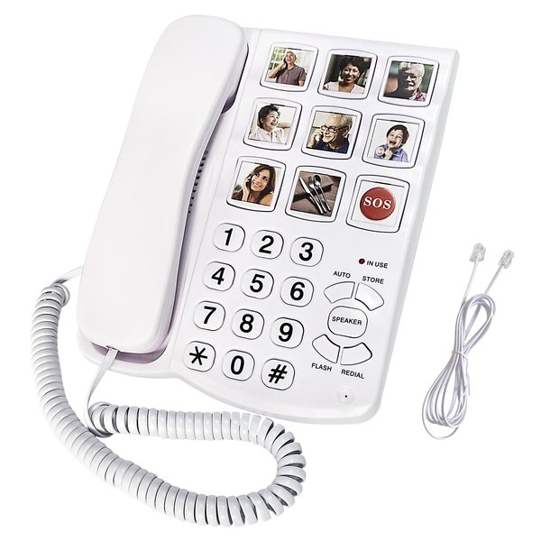 Landline Phone, Big Button Phone for Seniors, Telephone Can One-Touch Dialling with 9 Piction, Suitable for People with Vision Disorders/Hearing Damage, Corded Phone Can Be Used for Home, Office