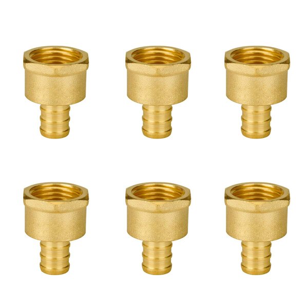 1/2" Pex Fittings, SUNGATOR 1/2 Pex Female Adapter, PEX 1/2" x 1/2" NPT Female Threaded Adapter, 1/2" Pex to 1/2" Female NPT, No Lead Brass 1/2" Pex Fittiings Set, ASTM F1807(6 Pack)