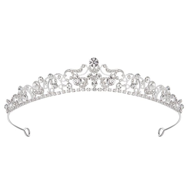 SWEETV Silver Wedding Tiaras and Crowns, Rhinestone Bridal Crown Princess Tiara Headpieces for Women and Flower Girls, Bridgerton Hair Accessories for Birthday Prom Quinceanera