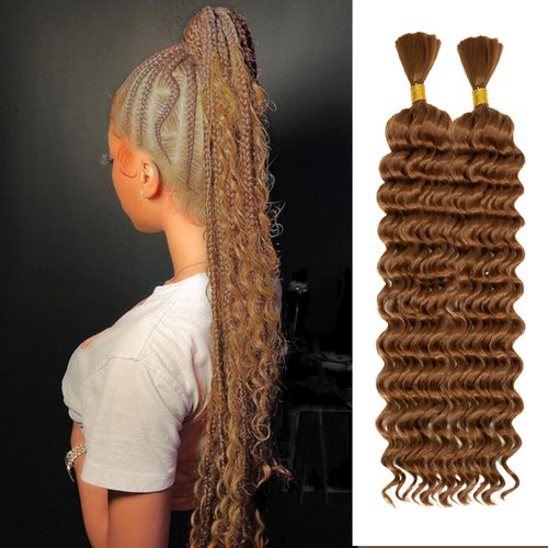 Deep Wave Bulk hair for Braiding Wet and Wavy Micro Braiding No Weft Faux Deep Wave Braiding Hair Extensions for Box Boho Braids 160g with 2 Bundles #30 (24Inch)