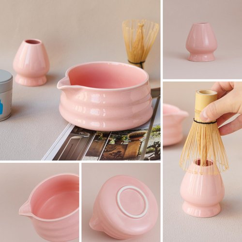 LezayXtra Pink Matcha Kit - Large Capacity Glossy Ceramic Matcha Bowl and Whisk Set, Easy to Whisk & Clean, 19oz