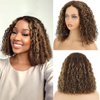 RQY Highlight Curly Bob Wig Human Hair Short Curly Blonde Brown Human Hair Wig(10inch) 4x4 Glueless Lace Front Wigs Human Hair Honey Blonde Brown Ombre Human Hair Wigs for Black Women 150% Density