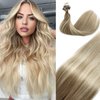 Blonde Micro Beads Hair Extensions Human Hair 20 Inch Natural Hair Extensions Color Dark blonde Balayage Hair Extensions Micro Ring Hair Extensions 50G/50S Beaded Hair