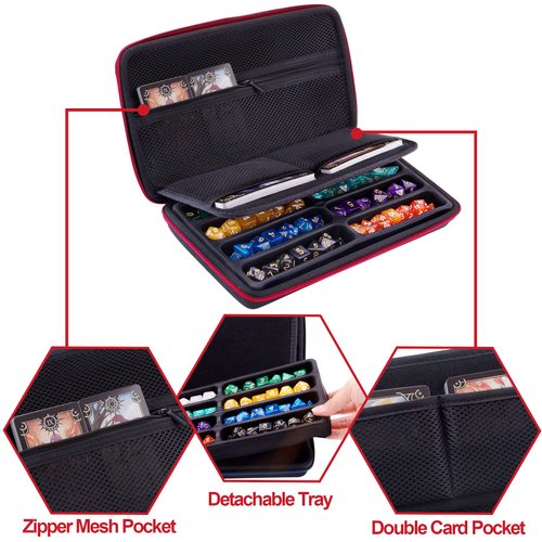 SIQUK Dice Case DND Dice Box Dice Storage Case Dice Organizer Holder with Handle Removable Slotted Tray Holds 8 Sets DND Dice for Dungeons & Dragons and Other RPG Table Games, Red