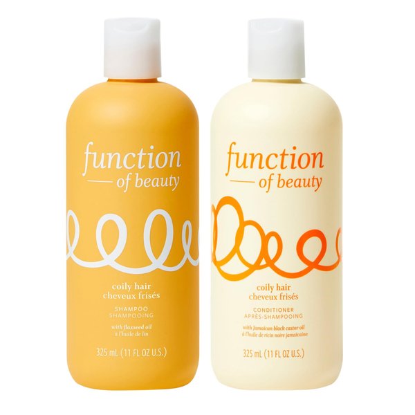 Function of Beauty Coily Hair Shampoo & Conditioner Base, 11 oz Each - Sulfate-Free, With Flaxseed Oil to Nourish & Hydrate Coils & Curls, and Jamaican Black Castor Oil to Moisturize & Revive