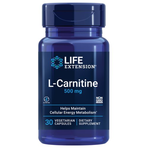 Life Extension L-Carnitine – 500 mg, Energy Supplement, Memory Supplement – Free Form Amino Acid, Nitric Oxide Support, Healthy Blood Pressure – Gluten-Free, Non-GMO, Vegetarian – 30 Capsules