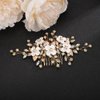 Teyglen Flower Leaf Wedding Hair Comb Gold Silver Leaf Rhinestone Hair Pieces Bridal Crystal Hair Comb Handmade Flower Headpieces Hair Accessories for Women Bride Girls (Gold)