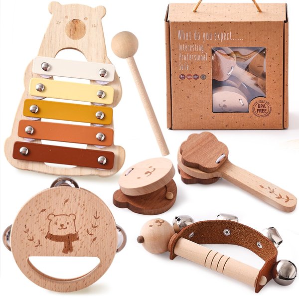 EERKEOD Musical Instruments for Toddlers Montessori Wooden Toys Percussion Musical Instruments with Xylophone Musical Set for Girls Boys Kids Preschool Educational Musical Toys for Kids