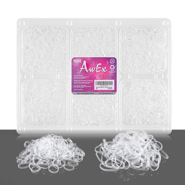 AwEx Color Elastic Hair Bands,Kids and Girls Hair Ties 1800 pcs Hair Rubber Bands,Soft No Damage Hair Elastics Ties Bands