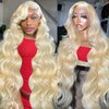 SKVWTIM 613 Lace Front Wig Human Hair Body Wave Blonde 13x4 HD Transparent Lace Front Wigs Pre Plucked with Baby Hair 180% Density 24 Inch 613 Blonde Human Hair Wigs for Women Natural Hairline