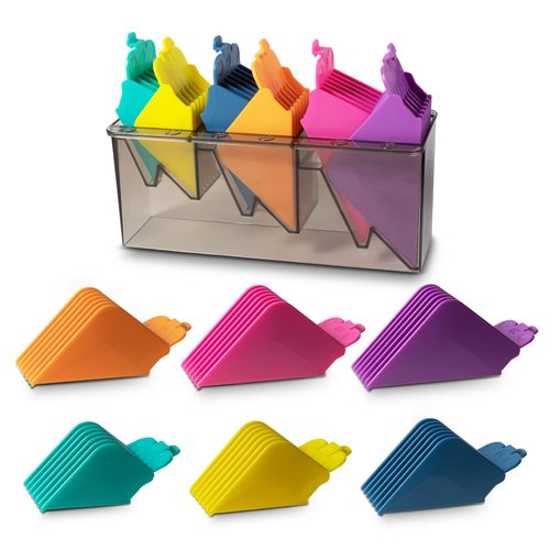 Extra Long Clipper Guards Set 10 12 14 16 18 20 Fits for Most Wahl Clippers and Babyliss FX870, Color Coded with Organizer - Size 1.25", 1.5", 1.75", 2", 2.25" & 2.5"