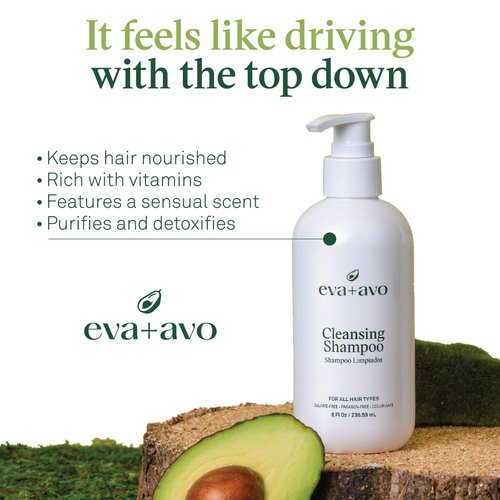 Eva + Avo Cleansing Shampoo with Avocado, Rosemary, Vitamins – Deep Cleansing Shampoo Build Up Remover for All Hair Types – Color-Safe – 1pcs