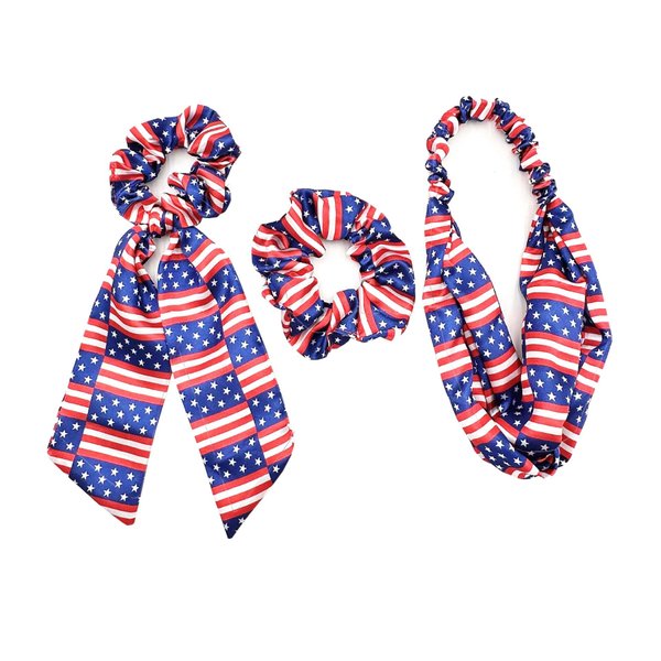 Patriotic Hair Tie 4th of July Hair Band Ponytail Holder American Flag Hair Accessories for Women Girl Hair Scrunchies 7pcs Red White Blue Hair Ties TSFQ05 (3pcs Style A)