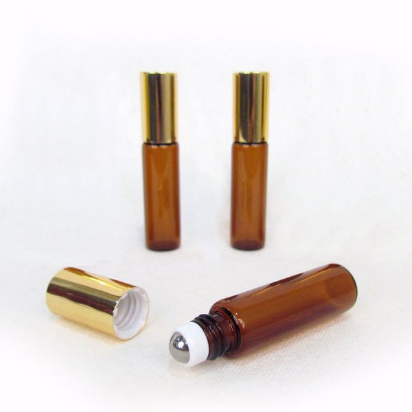 Rivertree Life Set of 3-5ml Brown Amber Glass Roll On Bottle With Stainless Steel Ball for Essential Oils