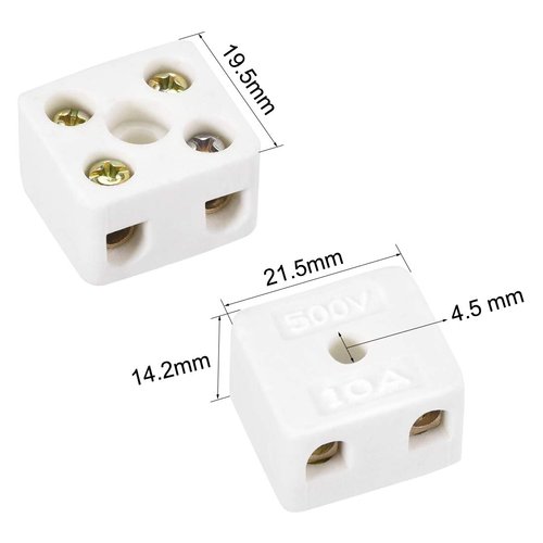 uxcell 2 Way Ceramics Terminal Blocks High Temp Porcelain Ceramic Connectors 21.5x19.5x14.2mm for Electrical Wire Cable 10 Pcs