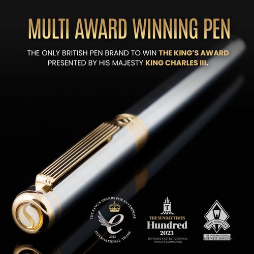 Scriveiner Silver Chrome Fountain Pen - Stunning Luxury Pen with 24K Gold Finish, Schmidt 18K Gilded Nib (Medium), Best Pen Gift Set for Men & Women, Professional, Executive Office, Nice Designer Pens