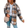 Yeokou Women's Fall Color Block Plaid Flannel Shacket Jacket Button Down Shirt Coat Tops(Khaki-M)