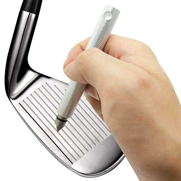 Golf Club Groove Sharpener Sharpening Tool Re-Grooving Cleaning Tool and Cleaner for Wedges & Irons (Silver)