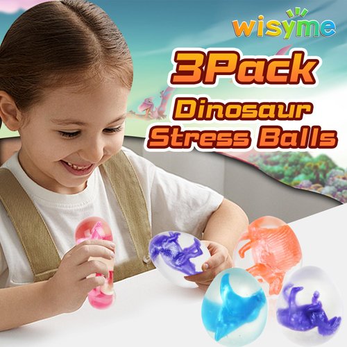3 Pack Dinosaur Egg Stress Squeeze Balls for Kids and Adult, Gift Box Squishy Squeeze Squishies Ball Cute Stress Relief Balls Toys, Party Favors, Birthday Gift, Goodie Bag Stuffers,Blue/Purple/Orange