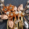 Teyglen Bridal Wedding Hair Comb Gold Flower Leaf Rhinestone Crystal Side Hair Comb Bride Hair Pieces Hair Accessories for Women Girls (Gold)