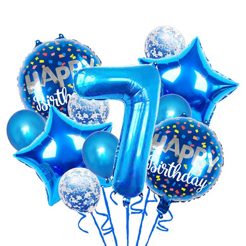 Chaungfu Balloons, 11 pcs Foil Balloons 7 Year Old for 7st Birthday Party Supplies Decoration， Confetti Balloon Kids Party Balloons Party Supplies 7 Years Old Birthday Balloon for Kids (7th, Blue)