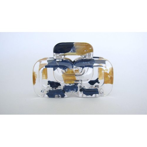 Generic Clear transparent blue and gold rectangle square knot hair claw clip
