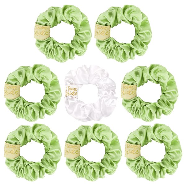 Jaciya Satin Team Bride Hair Scrunchies Team Bride Hair Ties Set of 8 Bachelorette Party Decoration Bridal Shower Gift Party Favor Wedding Hair Accessories(White,Green)