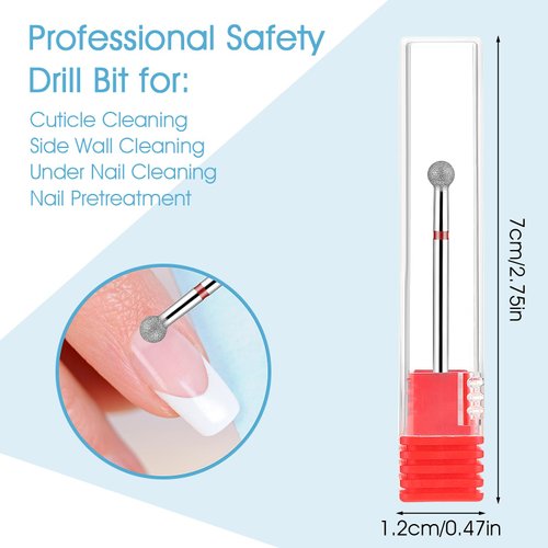 Dimeho Nail Drill Bits Cuticle Clean,1 Pcs Diamond Ball Head Burrs Nail Bits Professional Dead Skin Manicure Tools Safety Remove Cuticle Drill Bit(Round Shape)