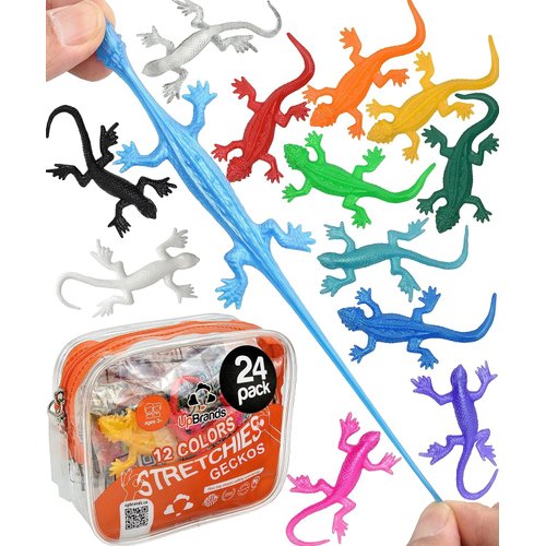 UpBrands Super Stretchy Lizard Toys 3" Bulk Set, 12 Colors, Sticky Gecko Birthday Party Favors for Kids, Goodie Bags, Easter Egg Basket Stuffers, Pinata Filler, Students Rewards (24 Pack)