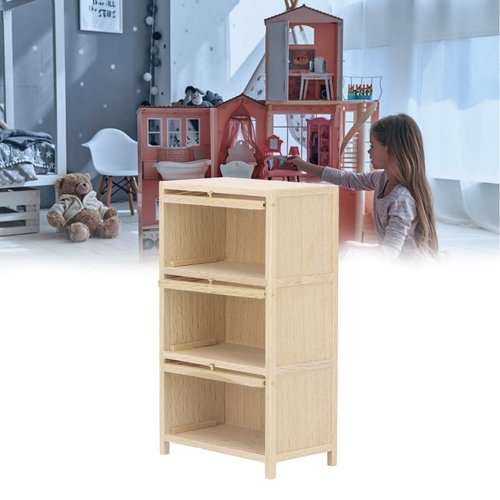 Tnfeeon Dollhouse Bookshelf, to Play Rounded Edges Compact Dollhouse Bookcase 3 Layers Exquisite 1/12 for Dollhouse Furniture