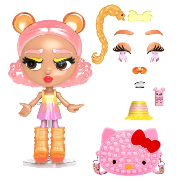 EBK Bundle Kitty Cat Popits Crossbody Bag and Cookie Swirl Mood Doll, Perfect Gifts for Women and Teens