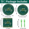 Wiooffen 96PCS Green Gold Birthday Paper Plates and Napkins Party Supplies Happy Birthday Party Decorations Disposable Birthday Party Tableware Dinnerware Set for Women Men Birthday Serves 24 Guests