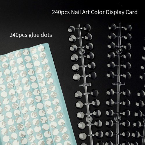 240 Pcs Round False Nail Display Tips- Transparent Nail Art Display Chart Nail Art Color Display Tips Tool Nail Swatch Sticks with Adhesive Sticker for Nail Polish Training Practicing Color Displaying