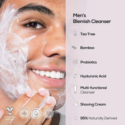HANHOO Men’s Blemish Cleanser and Moisturizer | Daily Beard and Face Wash with Bamboo and Probiotics 5.07 fl.oz. | Daily Facial Moisturizer with Bamboo and Green Tea 2.02 fl.oz.