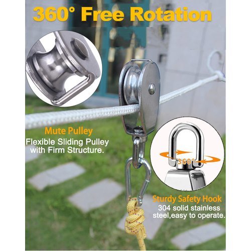 Rocaris 4 Pack M20 Pulley Block, 2 Pcs Single Pulley & 2 Pcs Double Pulley 304 Stainless Steel Wire Rope Lifting Swivel Hook